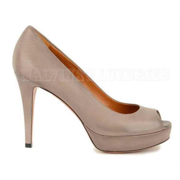 GUCCI SHOES BETTY PLATFORM LEATHER PLATFORM OPEN TOE PUMP FANGO sz 40.5 10.5 - Picture 1 of 13